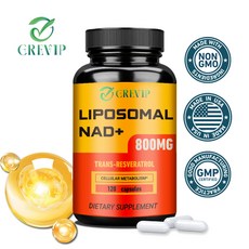 GREVIP 리포좀 NAD+ 800mg 트랜스-레스베라트롤 300mg 함유로 흡수 최대화 건강한 노화 세포 에너지 DNA 복구 장수를 위한 실제 NAD+ 보충제, 2박스, 120정