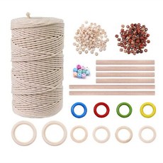 DIY TEETHER Macrame 키트 벽 매달려 식물 옷걸이에 대 한 나무 반지 나무 스틱이있는 3mm Macramrame 코드 천연 코튼 로프, 하나, 보여진 바와 같이