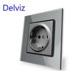 Delviz 크리스탈 유리 소켓 EU 표준 AC 인터페이스 회색 콘센트 강화 패널 벽 내장 16A 전원 110 250V, 01 Grey, 1개