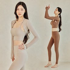 뮤즈마인 - 컴피 에센셜 볼레로 여리핏 핑거홀 요가 필라테스 홈트 헬스 기능성 운동복 상의 커버업 군살커버 가디건 비치웨어 UV차단, S, 브라운