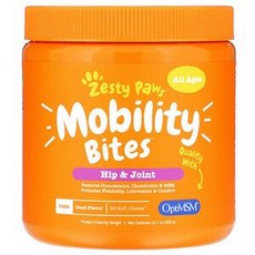 Zesty Paws 제스티파우 Mobility Bites 모든 강아지용 고관절 및 관절 Hip and Joint 90소프트츄 360g, 1개