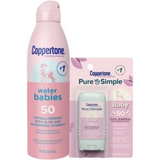 Coppertone WaterBabies 선스크린 스프레이 SPF50 베이비 선스크린 스프레이 On & 퓨어 Simple 스틱 170g, 3개