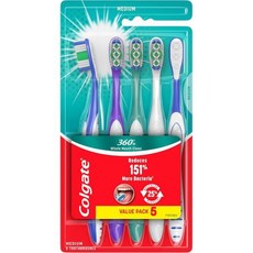 콜게이트 360 입 전체 청결 칫솔 성인용 중형 5팩 첨단칫솔, 5 Count (Pack of 1)_Medium, 5개