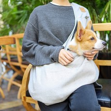 반려동물 외출용품 이동가방 강아지띠 고양이띠 페브릭 슬링백 애견포대기, 다크그레이