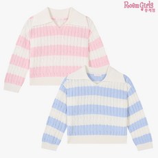 로엠걸즈 중계점 *24년 SS신상 50%SALE* 오픈 카라형 스웨터 (2Color) 따뜻한 색감 귀여운 배색 디자인 러블리한 여아 니트 스웨터 6~11세 RGKA2413P