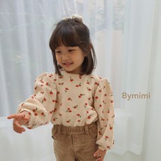 바이미미 와플 꽃 티셔츠 아동 데이지 퍼프 소매