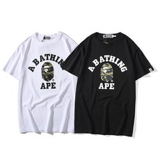 BAPE 녹색 위장원인 머리 반팔 일본식 하라주쿠 길거리 티셔츠