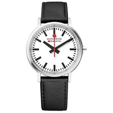 Mondaine Stop2Go 남성용 및 여성용 블랙 가죽 시계 MST.4101B.LB 41MM