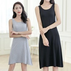 스판 나시 미디 모달 프릴 라운드 스커트 원피스 - 모달민소매