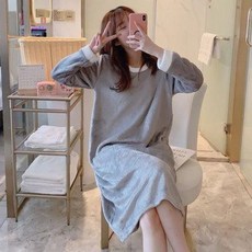 가을 겨울 긴팔 플란넬 슬립 순면 루즈핏 러블리 원피스 잠옷 파자마 빅사이즈 임산부잠옷