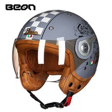 BEON B 110A 모토 크로스 오프로드 남성 feminino 헬멧 베스파 빈티지 오토바이 헬멧 오픈 페이스 커패시턴스 레트로 헬멧|헬멧|, XL, 1개, 2