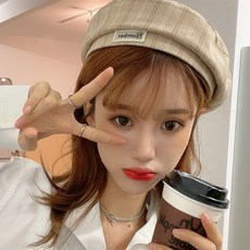체크팔각모