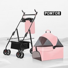 POMTOR 펫카트 접이식 개모차 아웃도어 강아지 고양이 애완 유모차, 핑크, 1개