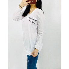 깔끔한 유넥 여자긴팔티셔츠 홈웨어티 출근옷 선자리