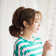 프리티레이디 포니테일 집게 가발 롱 웨이브 부분가발 올림머리 포인트 묶음머리 라비앙로즈, 2.내츄럴블랙, 1개