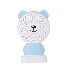 KC인증 곰돌이 휴대용 LED 선풍기 USB 충전식 목걸이 탁상용 베어 곰 미니, 아이러브, 블루(코)