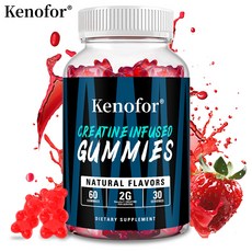 크레아틴 젤리 - 남녀노소용 크레아틴 2000mg 함유 맛있는 과일맛 Non-GMO 포뮬라, 1개, 60회분