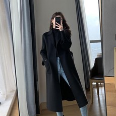 위위브렌 여성용 H형 벨트 모던 슬림핏 모직 코트