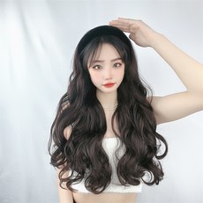 하이유니 도톰 볼륨 웨이브 펌 머리띠 65cm 긴머리 붙임 머리 피스 부분 가발, 블랙, 네츄럴블랙, 1개