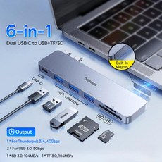 썬더볼트독 Baseus 듀얼 USB-C 허브 HDMI 호환 4K 30Hz 썬더볼트, 3) 6-IN-1 USB with SDTF