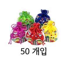 (주)파앤카코리아 원형 복주머니, 50개입, GO.전통자수 원형 복주머니(원앙)-중-랜덤