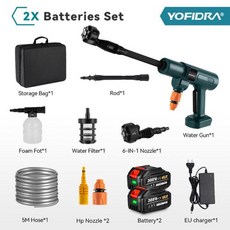고압세척기 YOFIDRA 세차 브러시리스 전기 고압 세척기 6 인 1 물총 정원 스프레이건 마키타 18V 배터리용 200Bar, X-2)3) 2 Battery EU Plug, 없음