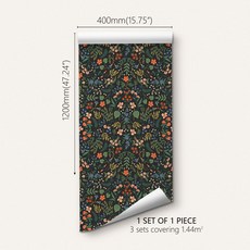 1롤 검은 배경 꽃 패턴 두꺼운 방습 벽지 자체 접착 홈 장식 wa, 01 YM-WP40x120-162-CC