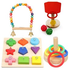 조류 훈련 장난감 세트 나무 조류 블록 퍼즐 장난감 앵무새 훈련 농구 다채로운 스태킹 반지 장난감, 하나, 무작위 색깔, 무작위 색깔