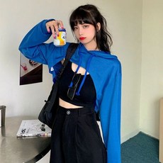 여성용 후드 모자와 크롭 패션 유럽 스타일 스트리트웨어 올 매치 루즈 풀 슬리브 단색 심플한 5 가지 색상 봄 가을
