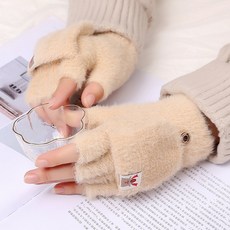 따뜻한 여성 여자 하프 핑거 장갑 겨울 여자 플랩 밍크털처럼 귀엽고 뽀글뽀글한 겨울터치 반벙어리 장갑-23527, 03.보아-와펜-베이지