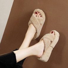 7cm 웨지힐 페이크퍼 겨울 털슬리퍼 3color
