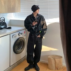 남자흑청점프수트