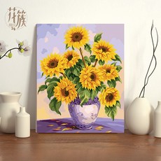 밝은 해바라기 모음 풍경 꽃 그림 대형 유화그리기, 5467_60x75cm_그리기도구포함