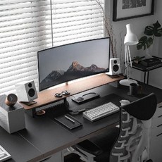 라리케어 모니터받침대 원목 컴퓨터 거치대 듀얼 모니터, 화이트 블랙 1200x238x105mm