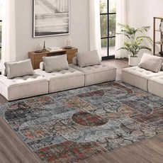 Area Rugs 거실 러그 12.7 x 17.8cm(5 x 7인치) 세탁기 세탁 가능한 러그 낮은 파일 미끄럼 방지 뒷면 부드러운 대형 러그 빈티지 패치워크 실내 바닥 카펫