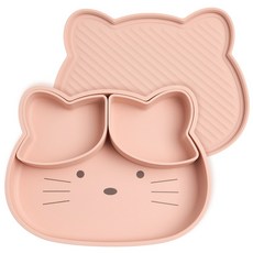 키도러블 고양이 디바이더 흡착식판 (뚜껑 포함), 1개, 파스텔핑크