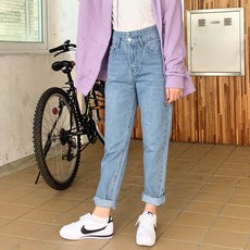 주니어 단추 하이웨스트 연청 보이핏 데님 팬츠 초등학생 중학생 고등학생
