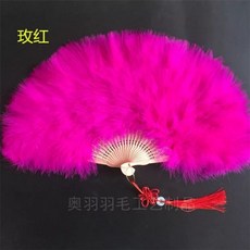 더바이 히어로 무용 치파오 패션쇼 두꺼운 융털 공예부채 무대 퍼포먼스 소품, 로즈레드 _강화 판 깃털 부채