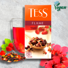 Tess Фруктово-травяной чай Flame с малиной, розовым перцем и гибискусом, 25 пакетиков по 2 г