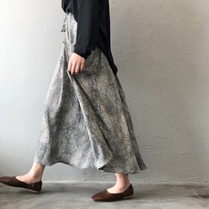 네모 새틴 호피 훌 스트링 레오파드 끈조절 풀치마 빅사이즈 A라인 롱 스커트