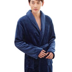 LOVEPINGCO 男款超細纖維浴袍, 海軍藍, 1組