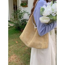 핸드메이드 백녀트렌디 빈티지 토트백 밀짚백 대용량 숄더백