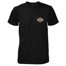 Harley-Davidson 남성용 Bar & Shield 로고 가슴 포켓 반소매 티셔츠 블랙 블랙., Small, Small