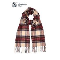 남자목도리 JohnstonsofElgin180x25cm클래식한 순캐시미어 체크무늬 스카프