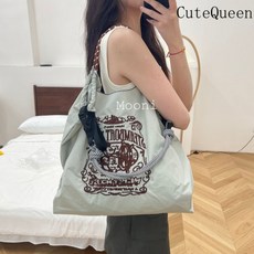 CuteQueen 귀여운여왕 여성용 대용량 슈퍼마켓 단어어깨 가방 자수 환경 친화적인 가방 쇼핑백 자수 나일론