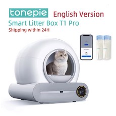 고양이 자동 화장실 Tonepie 65L 스마트 쓰레기통 자체 청소 완전 밀폐형 애완 동물 쓰레기 트레이 영어 버전, 1개, APP control