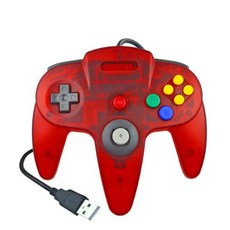 N64 레트로 게임 컨트롤러 조이스틱 클래식 게임 패드 닌텐도 스위치 PC 맥 노트북 컴퓨터용 USB 유선 게임 패드, 1개, 9) transparent Red, 없음