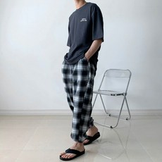 뉴메이드 / 여름 데일리 체크 조거 팬츠 / 블랙