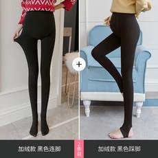 임부 임신기간 봄가을 복부 팬티스타킹 받침대 이너 양말 아우터 기모 융 두꺼운 겨울옷, 기모 융 연결되다 블랙 _기모 융 발