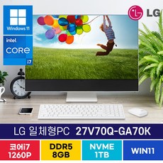 LG 일체형 PC 27V70Q-GA70K 인텔 12세대 i7 27인치 윈도우11 올인원PC, 8GB/SSD1TB